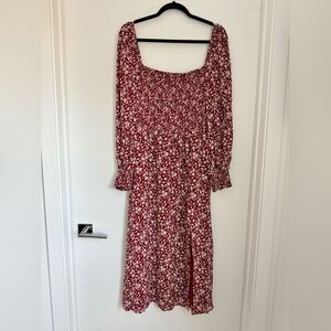 Reformation Large Cello Long Sleeve Midi Georgette Dress Leg Slit